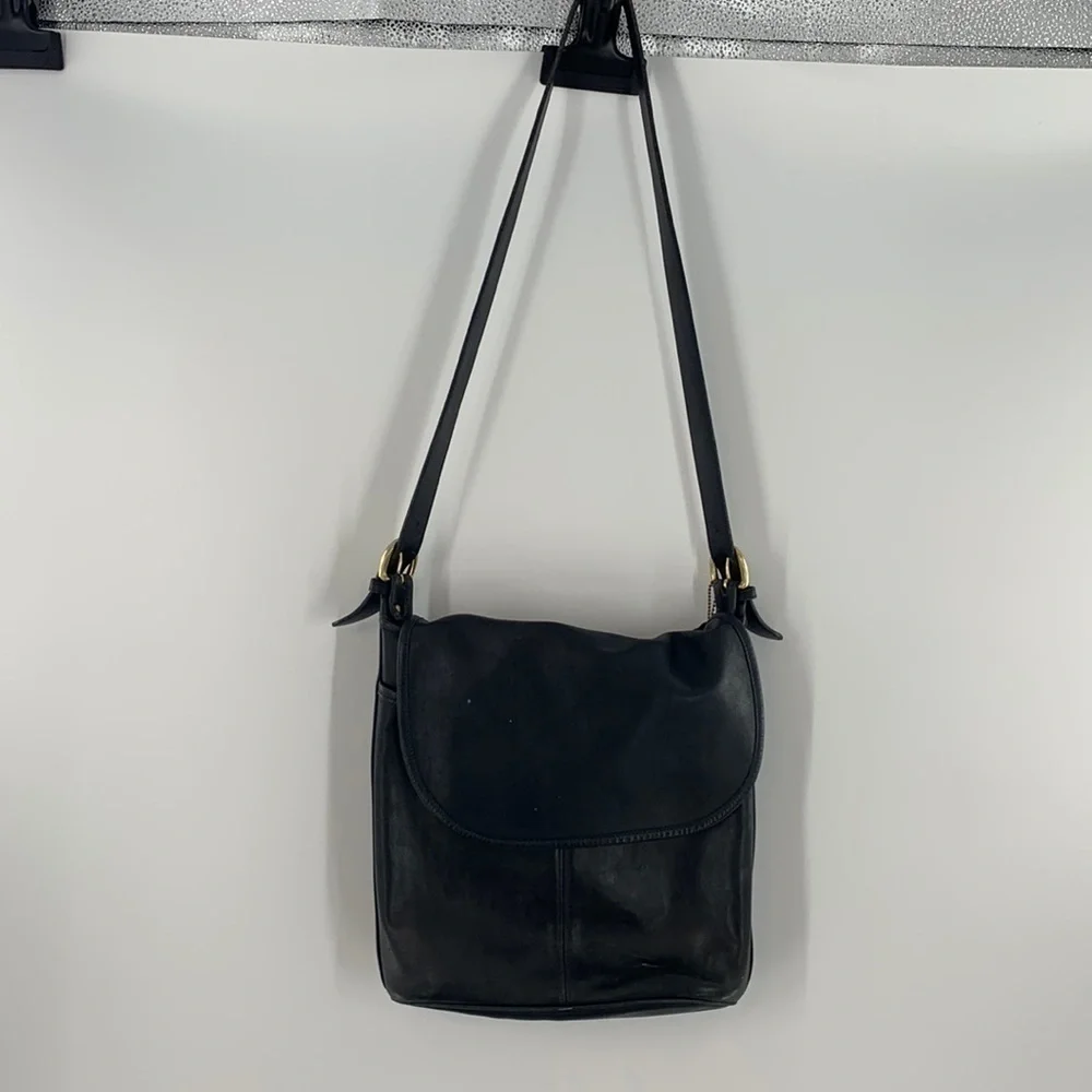 VINTAGE 1994 COACH LONG STRAP LEATHER HANDBAG BLACK SERIAL 0623-336